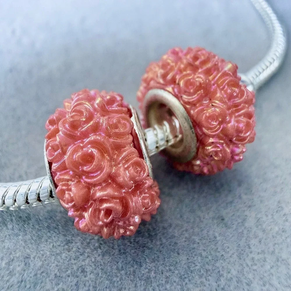 Set of 2 Orange Rose Floral Spacers Charms fits PANDORA
